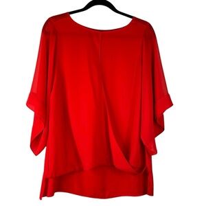 Jennifer Lopez Orange Red Flowy Casual Career Keyhole Short Sleeve Top Sz Large